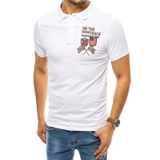 Koszulka polo z haftem biała Dstreet PX0452 ze sklepu DSTREET.PL w kategorii T-shirty męskie - zdjęcie 176363670