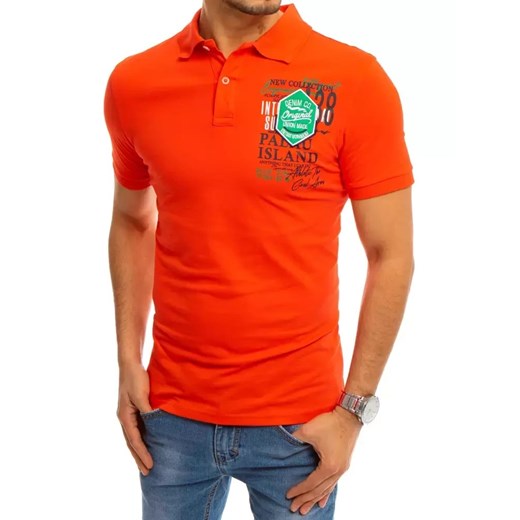 Koszulka polo z nadrukiem koralowa Dstreet PX0368 ze sklepu DSTREET.PL w kategorii T-shirty męskie - zdjęcie 176364094