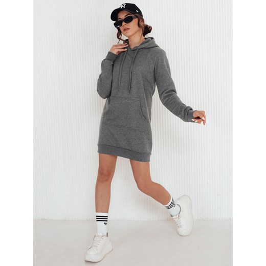 Bluza damska długa z kapturem oversize TIMMY ciemnoszara Dstreet EY1938 ze sklepu DSTREET.PL w kategorii Sukienki - zdjęcie 176364242