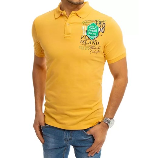 Koszulka polo z nadrukiem żółta Dstreet PX0372 ze sklepu DSTREET.PL w kategorii T-shirty męskie - zdjęcie 176364250