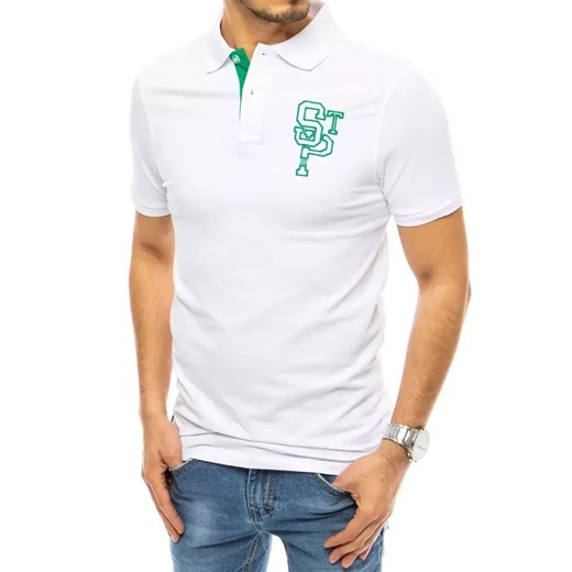 Koszulka męska polo z haftem biała Dstreet PX0439 ze sklepu DSTREET.PL w kategorii T-shirty męskie - zdjęcie 176364532