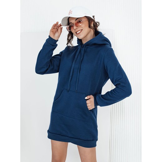 Bluza damska długa z kapturem oversize TIMMY ciemnoniebieska Dstreet EY1930 ze sklepu DSTREET.PL w kategorii Sukienki - zdjęcie 176365052
