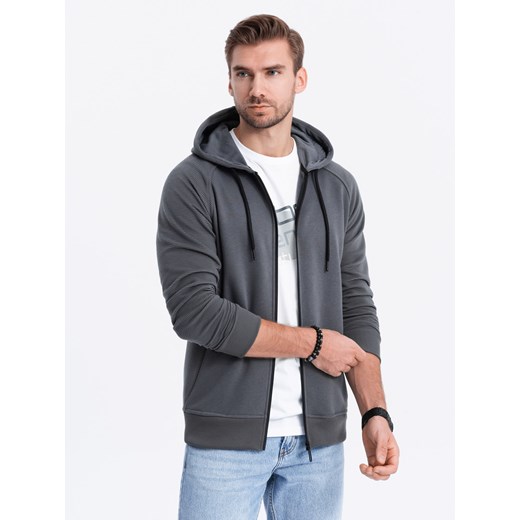 Bluza męska rozpinana z kapturem - grafitowa V2 OM-SSZP-0124 ze sklepu ombre w kategorii Bluzy męskie - zdjęcie 176366102