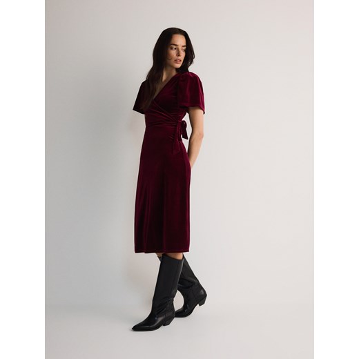 Reserved - Aksamitna sukienka z wiązaniem - bordowy Reserved XL Reserved