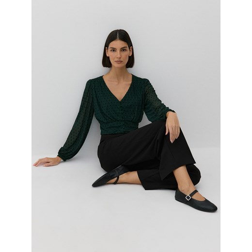 Reserved - Krótka bluzka z guzikami - morski ze sklepu Reserved w kategorii Bluzki damskie - zdjęcie 176368921