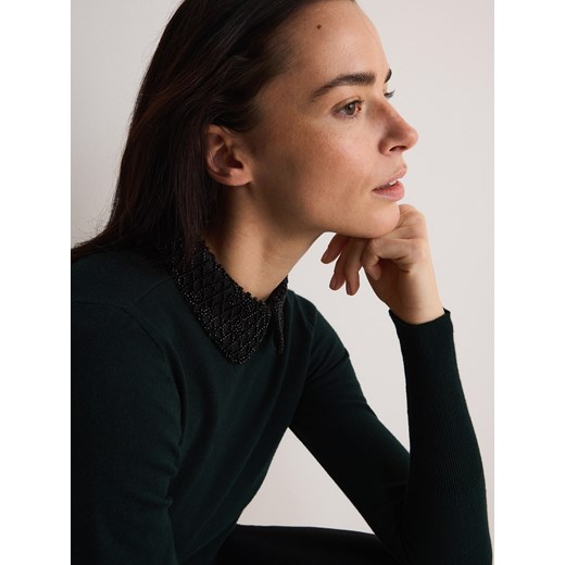 Reserved - Sweter z ozdobnym kołnierzem - ciemnozielony Reserved S Reserved