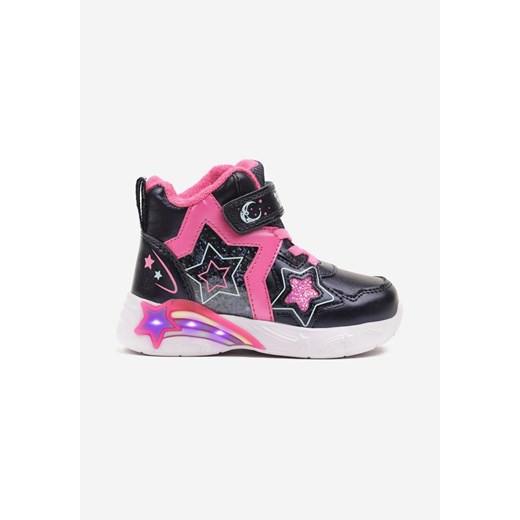 Granatowe Botki Sneakersy ze Świecącą Podeszwą Ozdobione Gwiazdkami i Brokatem Notavia ze sklepu born2be.pl w kategorii Buty zimowe dziecięce - zdjęcie 176386881