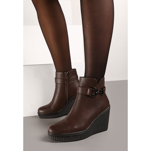 Botki Renee na zamek casual brązowe zimowe 