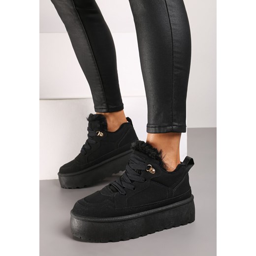 Czarne Sneakersy Vices Stylizowane na Śniegowce na Platformie Obszyte Futerkiem Naleris ze sklepu renee.pl w kategorii Buty sportowe damskie - zdjęcie 176388634
