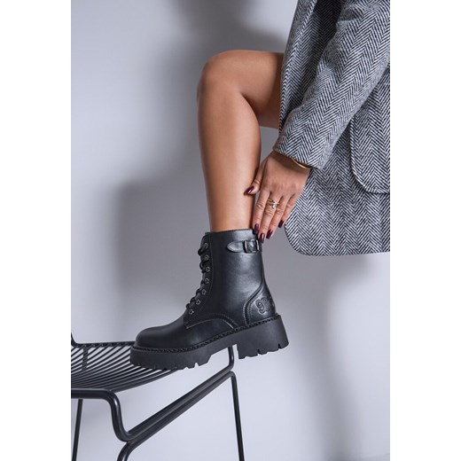 Czarne Botki Workery Vices z Ozdobną Sprzączką przy Cholewce Deosia ze sklepu renee.pl w kategorii Workery damskie - zdjęcie 176388734