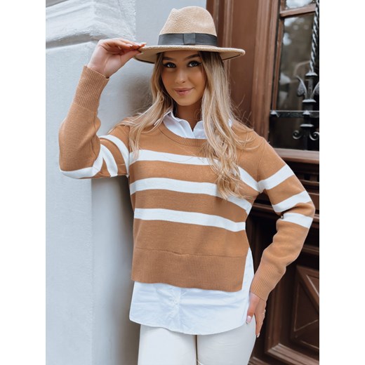 Sweter damski w paski ASTRIDA kamelowy Dstreet MY2226 ze sklepu DSTREET.PL w kategorii Swetry damskie - zdjęcie 176388821