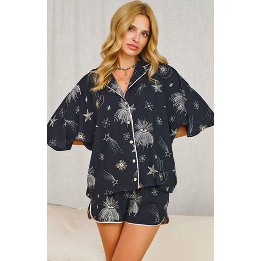 Doctor Nap czarna elegancka piżama damska z wiskozy PM.7180, Kolor czarny-wzór, Rozmiar L, Doctor Nap ze sklepu Intymna w kategorii Piżamy damskie - zdjęcie 176389334