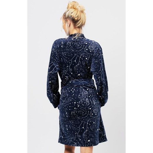 Key krótki szlafrok w rozgwieżdżone niebo LGD 911, Kolor granatowy-wzór, Rozmiar S/M, Key ze sklepu Intymna w kategorii Szlafroki damskie - zdjęcie 176389801