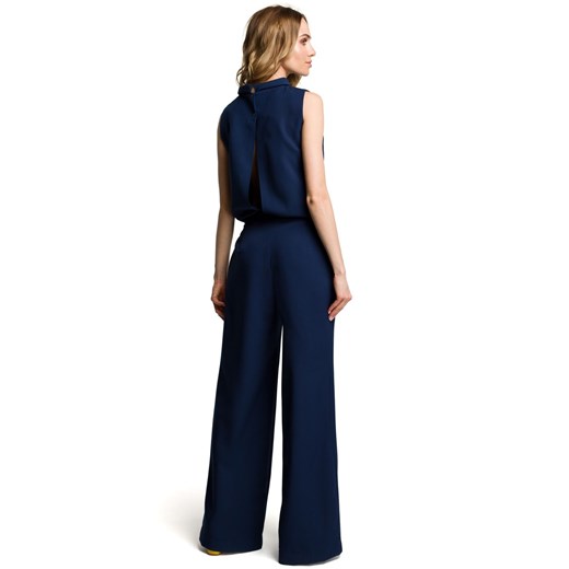 MOE kombinezon wieczorowy z szerokimi nogawkami granatowy M382, Kolor granatowy, Rozmiar S, MOE ze sklepu Intymna w kategorii Kombinezony damskie - zdjęcie 176390054