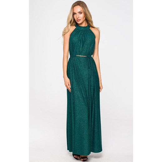 Suknia maxi z dekoltem typu halter w kolorze szmaragdowym M721, Kolor szmaragdowy, Rozmiar uniwersalny, MOE ze sklepu Intymna w kategorii Sukienki - zdjęcie 176390314