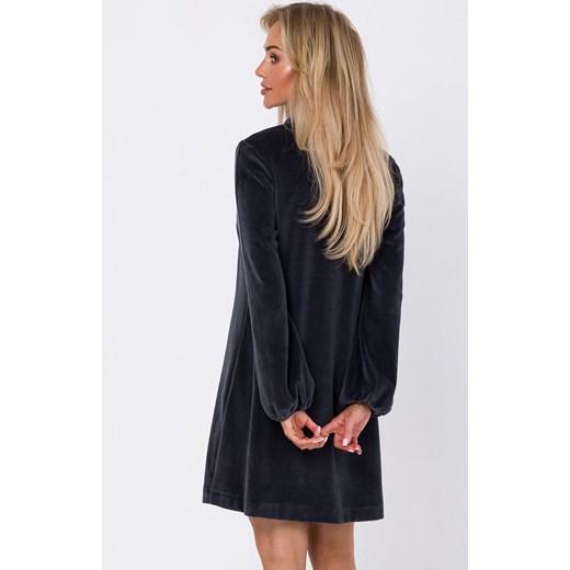 Welurowa sukienka z dekoltem V grafitowa M767, Kolor grafitowy, Rozmiar L, MOE ze sklepu Intymna w kategorii Sukienki - zdjęcie 176390434