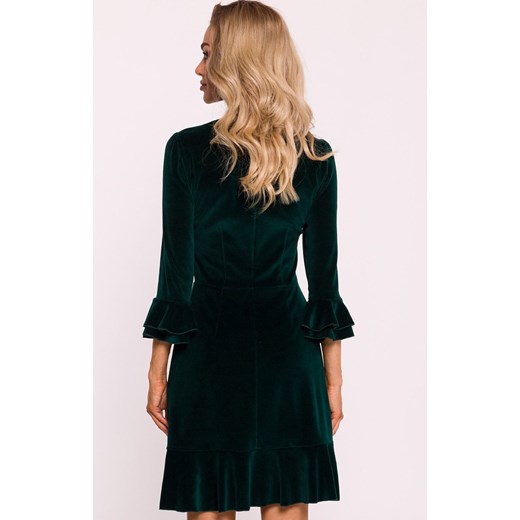 Welurowa sukienka z falbankami zielona M825, Kolor zielony, Rozmiar L, MOE ze sklepu Intymna w kategorii Sukienki - zdjęcie 176390562