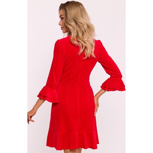 Welurowa sukienka z falbankami czerwona M825, Kolor czerwony, Rozmiar L, MOE ze sklepu Intymna w kategorii Sukienki - zdjęcie 176390571