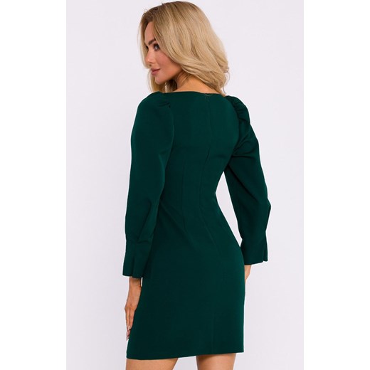 Sukienka mini z bufiastymi rękawami w kolorze butelkowej zieleni M836, Kolor butelkowa zieleń, Rozmiar L, MOE ze sklepu Intymna w kategorii Sukienki - zdjęcie 176390714