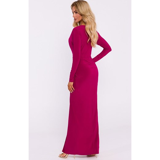 Długa sukienka z rozcięciem rubinowa M840, Kolor rubinowy, Rozmiar L, MOE ze sklepu Intymna w kategorii Sukienki - zdjęcie 176390772