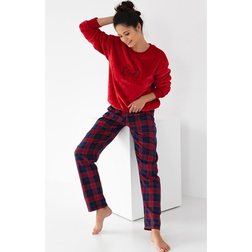 Dwuczęściowa polarowa piżama damska flanelowe spodnie Cordelia, Kolor czerwono-granatowy, Rozmiar S, SENSIS ze sklepu Intymna w kategorii Piżamy damskie - zdjęcie 176391010