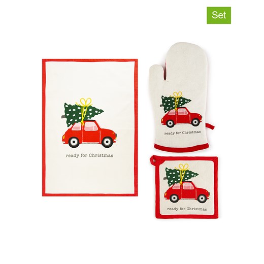 Trendy Kitchen by EXCÉLSA 3-częściowy zestaw &quot;Ready for Christmas&quot; w kolorze kremowo-czerwonym ze sklepu Limango Polska w kategorii Tekstylia kuchenne - zdjęcie 176401783