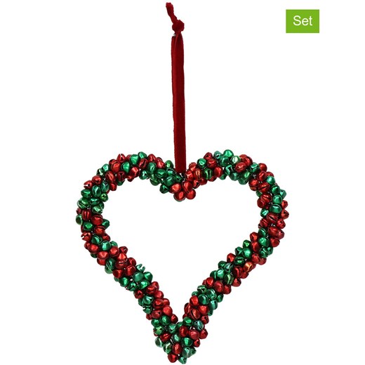 Kersten Dekoracyjne zawieszki (4 szt.) &quot;Heart&quot; w kolorze zielono-czerwonym - 14 x 14 cm ze sklepu Limango Polska w kategorii Dekoracje bożonarodzeniowe - zdjęcie 176410023