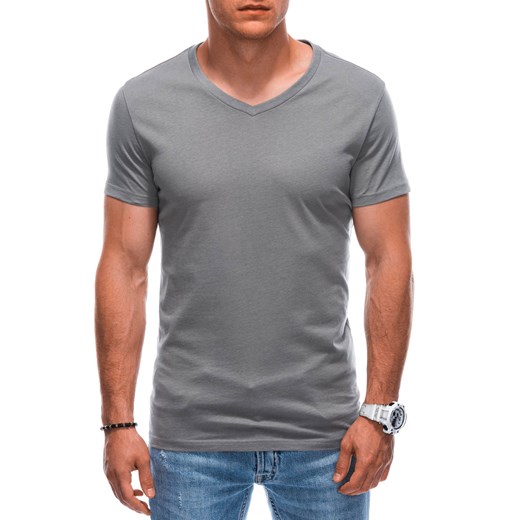 T-shirt męski basic V-neck EM-TSBS-0101 - szary V8 ze sklepu Edoti w kategorii T-shirty męskie - zdjęcie 176412921