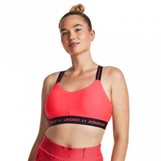 Biustonosz treningowy Under Armour UA Crossback Low - koralowy ze sklepu Sportstylestory.com w kategorii Biustonosze - zdjęcie 176417562