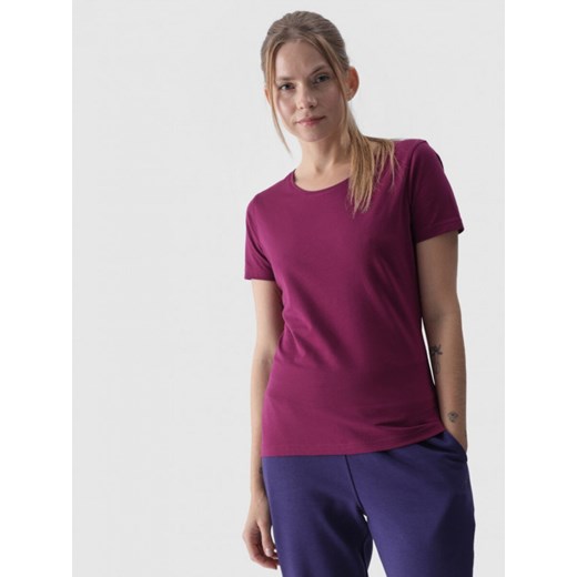 Damski t-shirt basic 4F 4FWMM00TTSHF1845 - fioletowy ze sklepu Sportstylestory.com w kategorii Bluzki damskie - zdjęcie 176420503