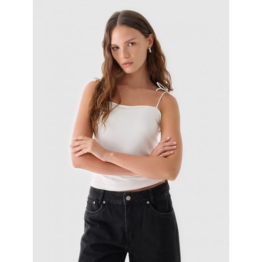 Damski top basic Outhorn OTHWAW24TSLEF152 - biały ze sklepu Sportstylestory.com w kategorii Bluzki damskie - zdjęcie 176423210
