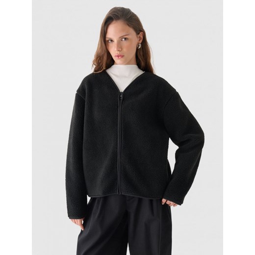 Damski polar sherpa rozpinany Outhorn OTHWAW24TJACF219  - czarny ze sklepu Sportstylestory.com w kategorii Bluzy damskie - zdjęcie 176423350