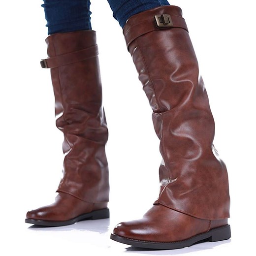 Brązowe lekko ocieplone kozaki na koturnie /A5-3 17059 G287/ 39 wyprzedaż Pantofelek24.pl