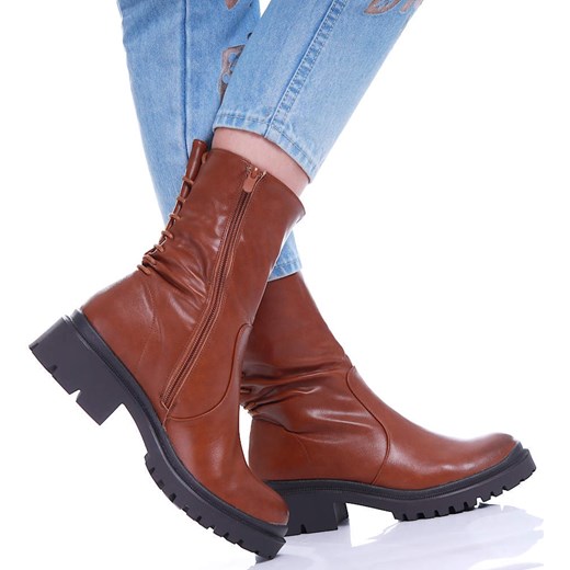 Brązowe botki z wysoką cholewką /E10-1 17047 T288/ Pantofelek24 37 Pantofelek24.pl