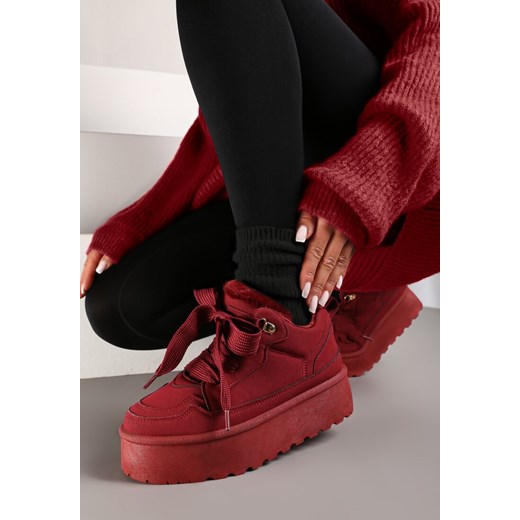 Bordowe Sneakersy Vices Stylizowane na Śniegowce na Platformie Obszyte Futerkiem Naleris ze sklepu renee.pl w kategorii Buty sportowe damskie - zdjęcie 176428982