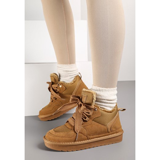 Brązowe Zimowe Sneakersy Vices Stylizowane na Śniegowce z Futerkiem Tennira ze sklepu renee.pl w kategorii Buty sportowe damskie - zdjęcie 176429000