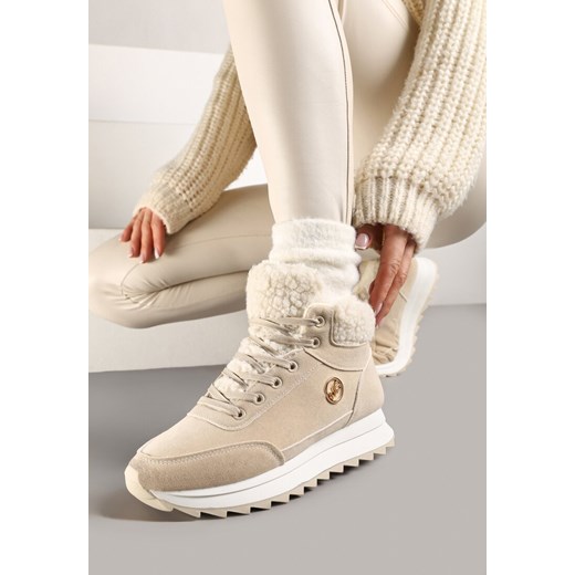 Beżowe Sneakersy Mocno Ocieplone Sztucznym Futerkiem Rosanas ze sklepu born2be.pl w kategorii Buty sportowe damskie - zdjęcie 176430283