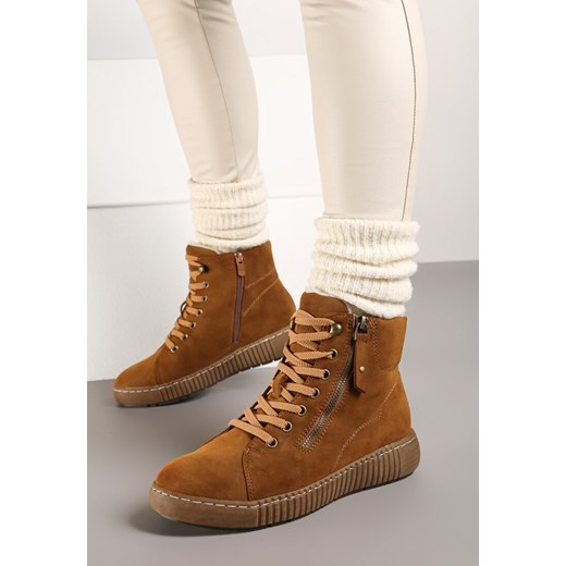 Brązowe Ocieplane Traperki w Sportowym Stylu Olytasia ze sklepu born2be.pl w kategorii Workery damskie - zdjęcie 176430320