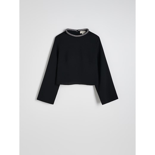 Reserved - Bluzka z ozdobnym dekoltem - czarny Reserved XS Reserved