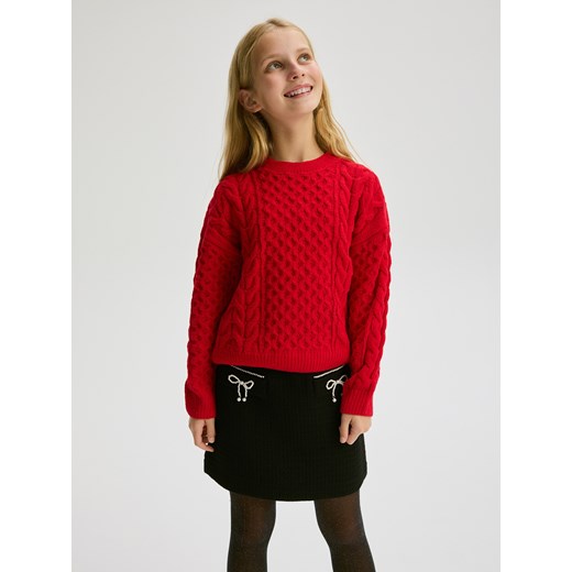 Reserved - Sweter z warkoczowym splotem - czerwony Reserved 128 (7-8 lat) Reserved