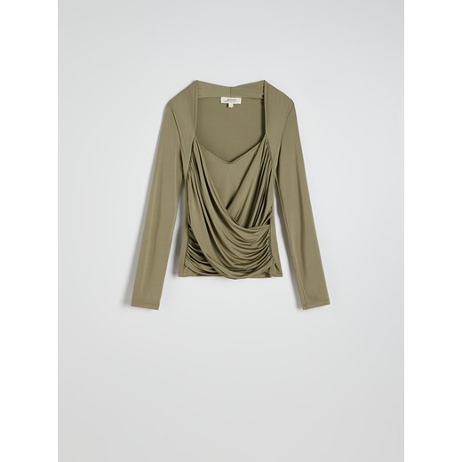 Reserved - Drapowana bluzka z wiskozą - oliwkowy Reserved L Reserved