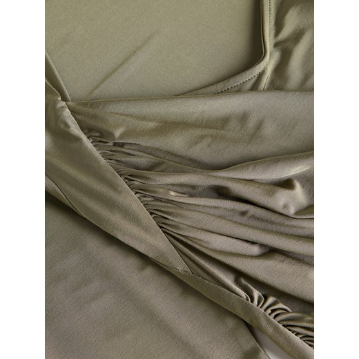 Reserved - Drapowana bluzka z wiskozą - oliwkowy Reserved L Reserved