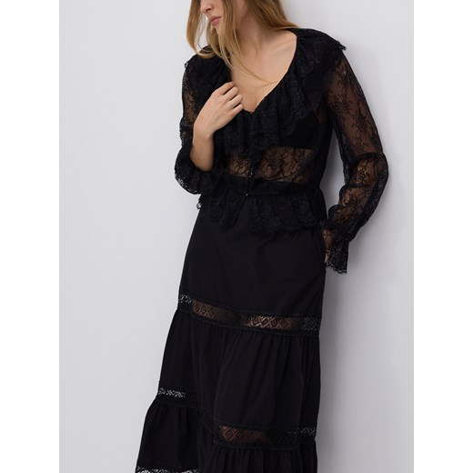 Reserved - Spódnica maxi z koronkowymi wstawkami - czarny Reserved S Reserved