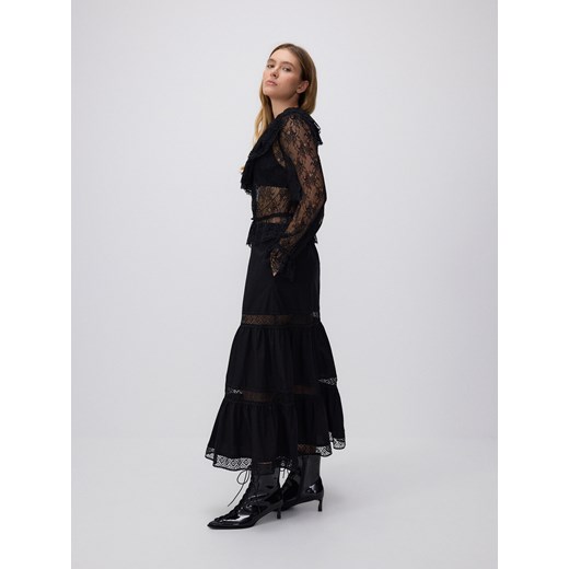 Reserved - Spódnica maxi z koronkowymi wstawkami - czarny Reserved L Reserved