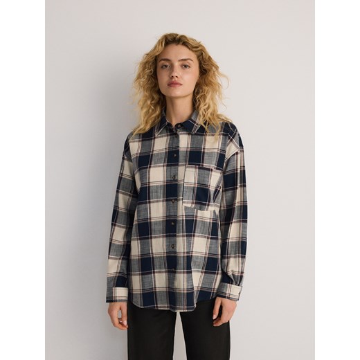 Reserved - Bawełniana koszula w kratę - granatowy ze sklepu Reserved w kategorii Koszule damskie - zdjęcie 176433741