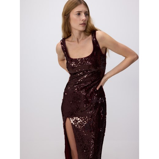 Reserved - Sukienka z cekinami - burgundowy Reserved M Reserved