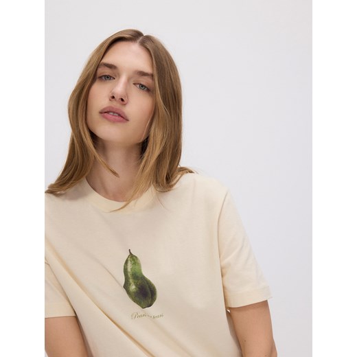 Reserved - Bawełniany t-shirt z nadrukiem - jasnożółty Reserved S Reserved