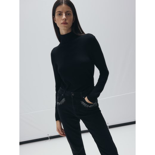 Reserved - Jeansy boyfriend slim z cekinami - czarny Reserved 38 Reserved