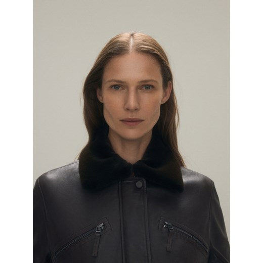 Reserved - Kurtka z owczej skóry - brązowy Reserved L Reserved