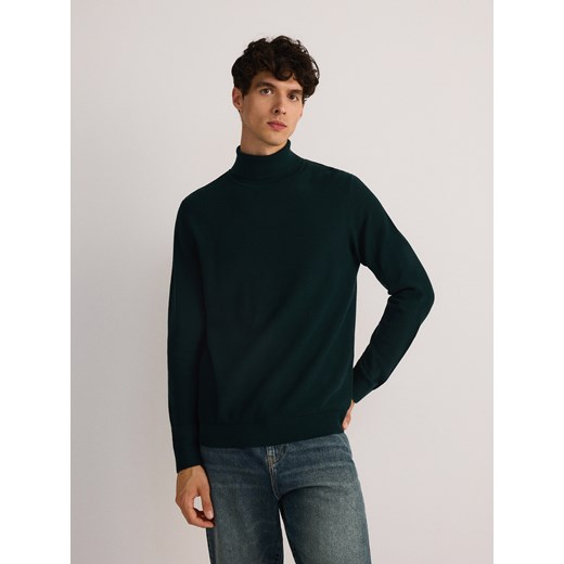 Reserved - Bawełniany sweter z golfem - ciemny turkus Reserved M Reserved